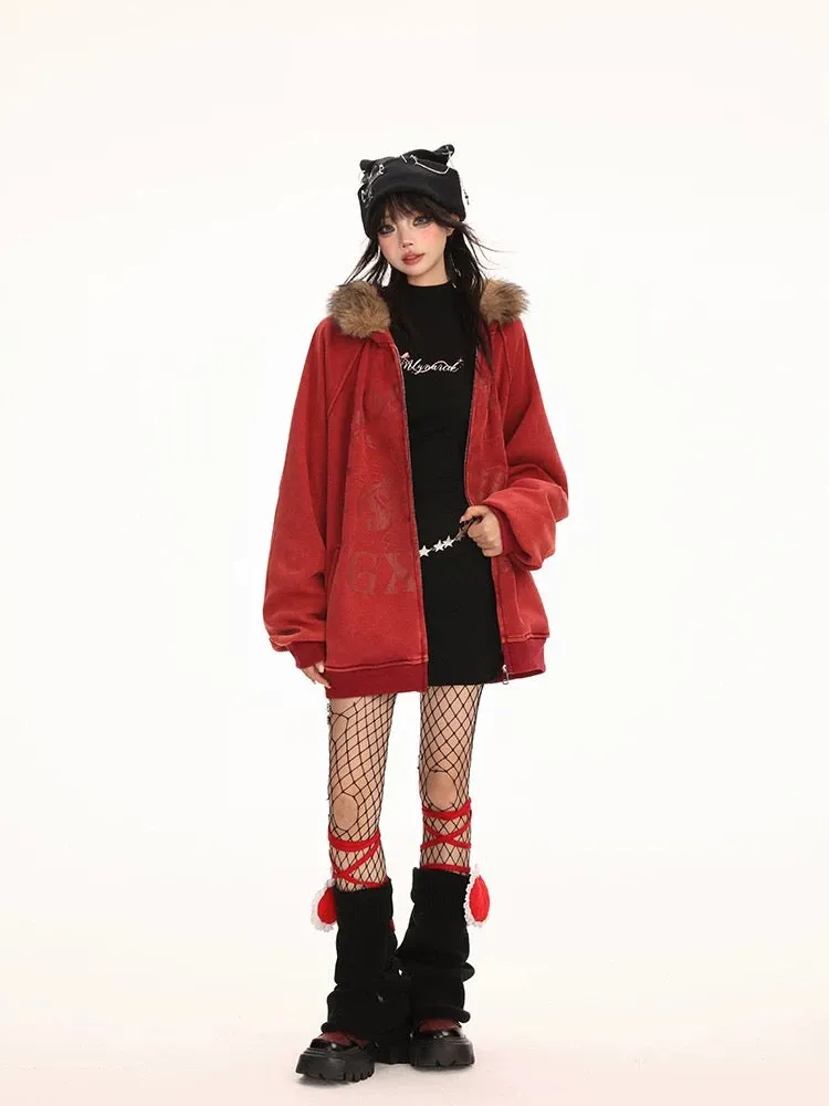 フワモコ ファー フード オーバーサイズ パーカー│Fluffy Fur Hood Oversized Parka"