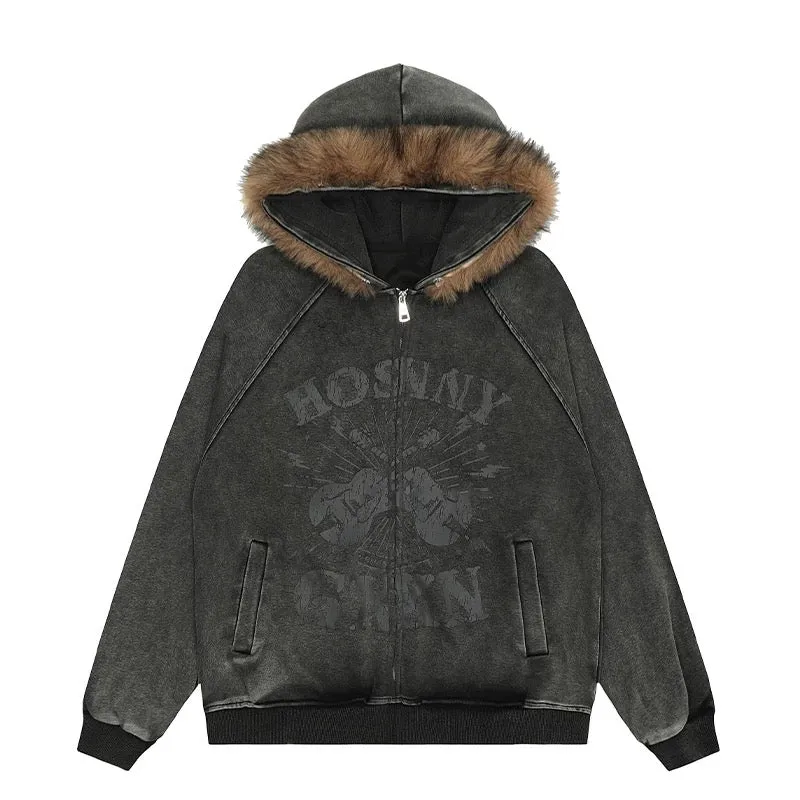 フワモコ ファー フード オーバーサイズ パーカー│Fluffy Fur Hood Oversized Parka"