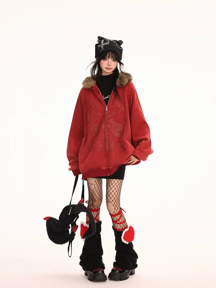 フワモコ ファー フード オーバーサイズ パーカー│Fluffy Fur Hood Oversized Parka"