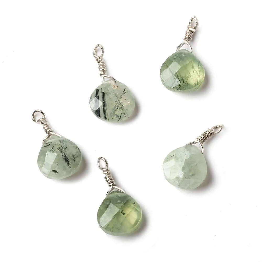 10mm Prehnite faceted heart Silver .925 Wire Wrapped Pendant focal beads 1 piece