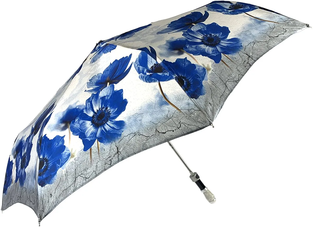 Beautiful Folding Umbrella With Blue Poppies