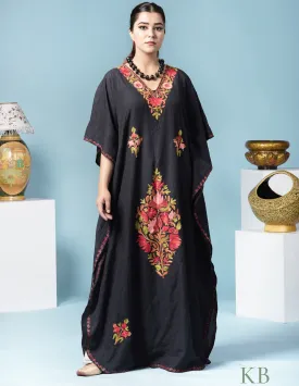 Black Floral Aari Embroidered Summer Cotton Kaftan