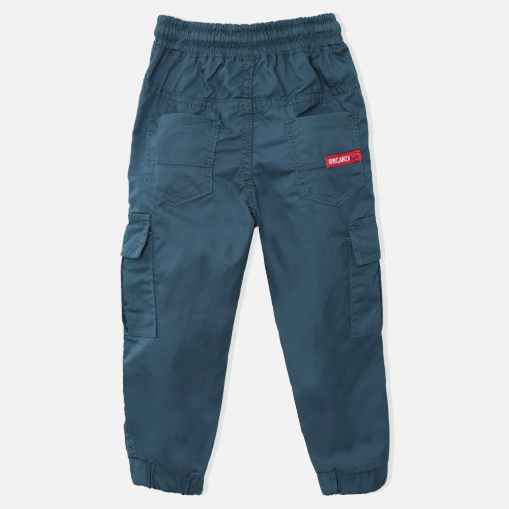 Blue Drawstring Cargo Joggers