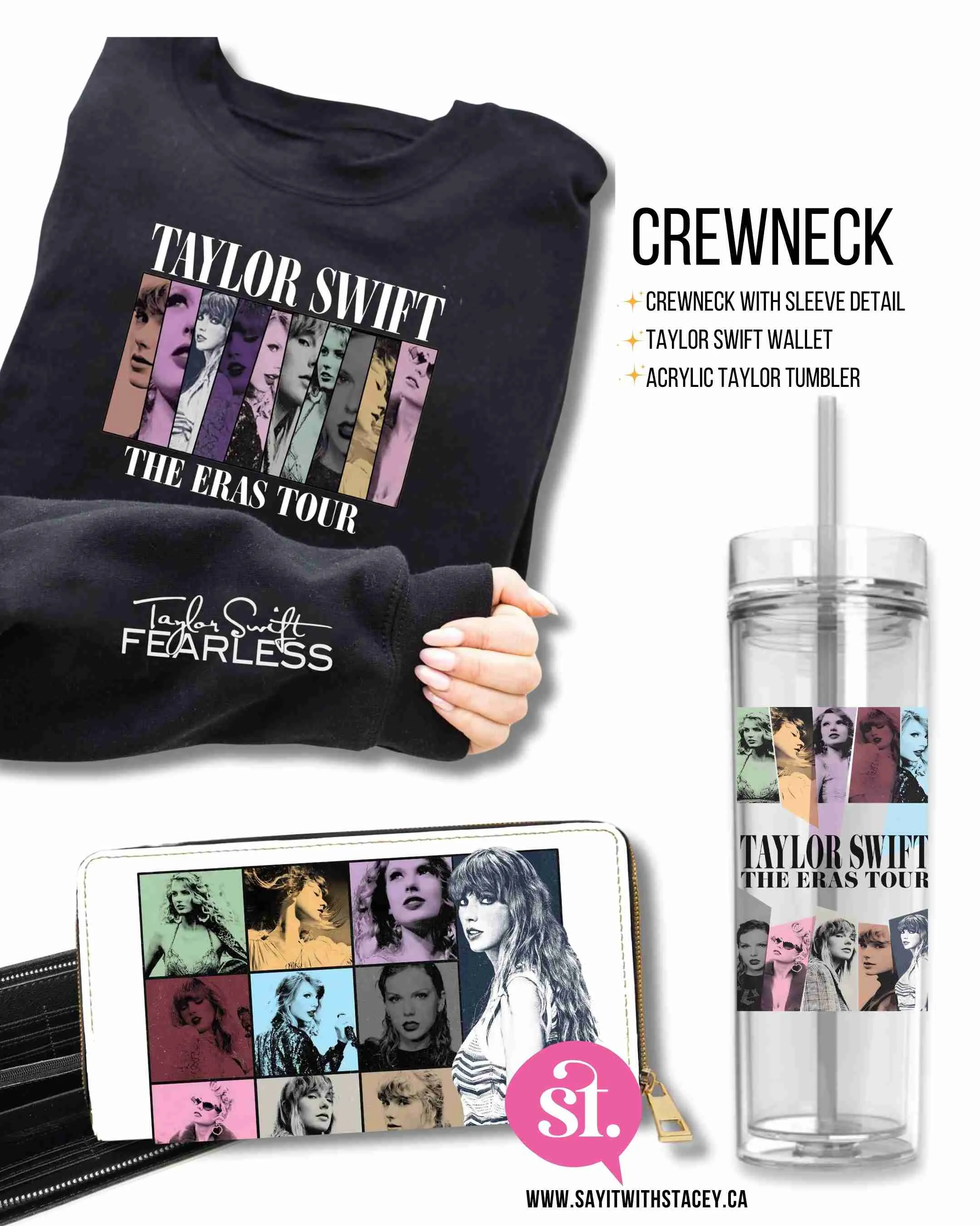 BUNDLE Taylor Swift Eras Crewneck or Hoodie YOUTH Fit - includes acyrlic tumbler & wallet