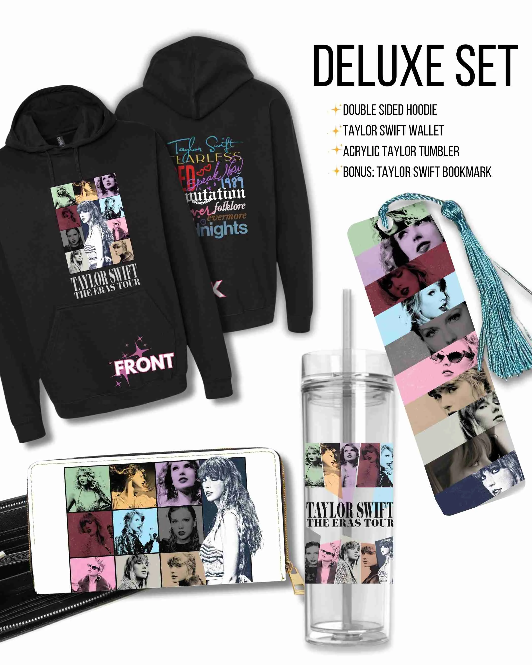 BUNDLE Taylor Swift Eras Crewneck or Hoodie YOUTH Fit - includes acyrlic tumbler & wallet