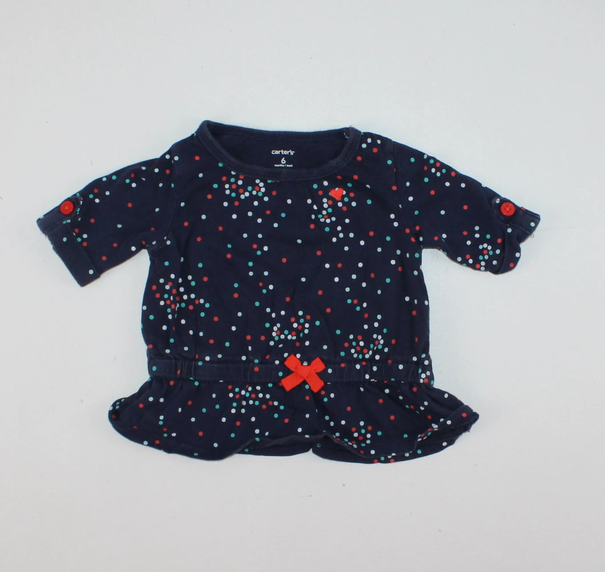 CARTERS NAVY POLKA DOT TOP 6M EUC