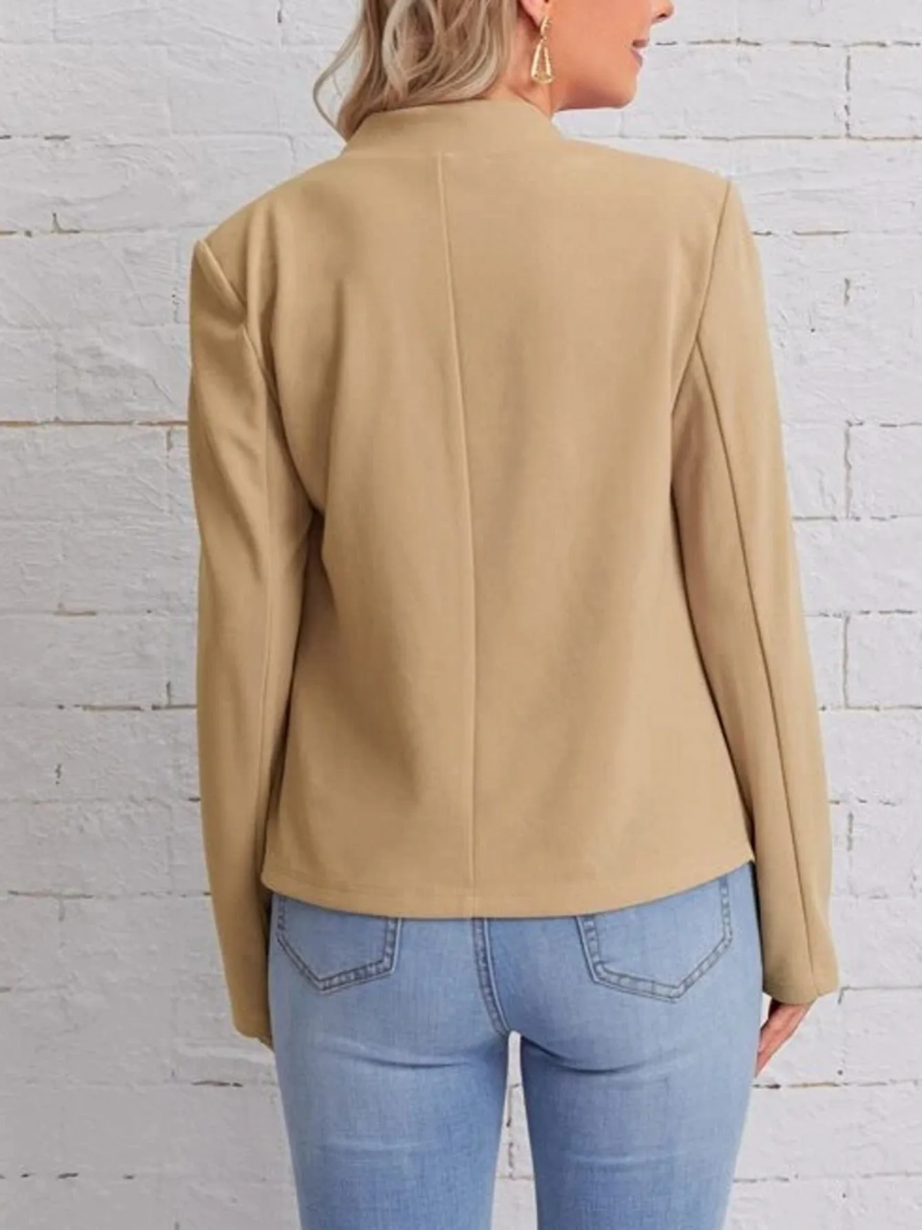 Casual Solid Loose Long Sleeve Open Front Fashion Office Daily Work Coats Crop Outerwear