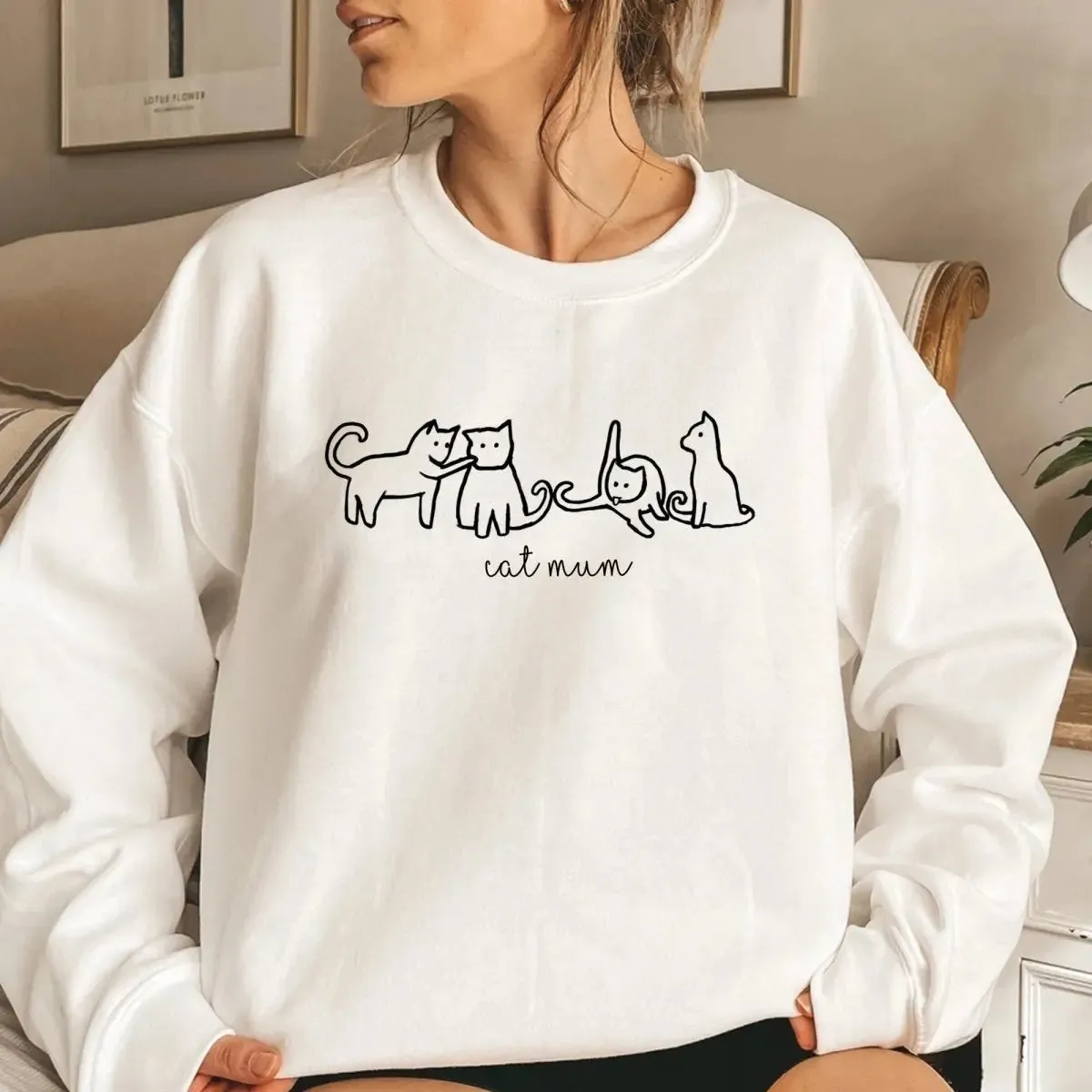 Cat Mum Sweater, Cat Jumper, Cat Love Sweater, Casual Ladies Sweater, Cat Casual Jumper, Cat Owner Gift, Line Art Jumper