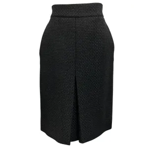 Chanel Black 2009 Front Pleat Wool Tweed Skirt