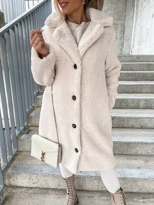 Coats Lapel Single Breasted Long Sleeve Plush Long Coat for Women