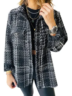 Coats Plaid Lapel Loose Button Long Sleeves Coat for Women