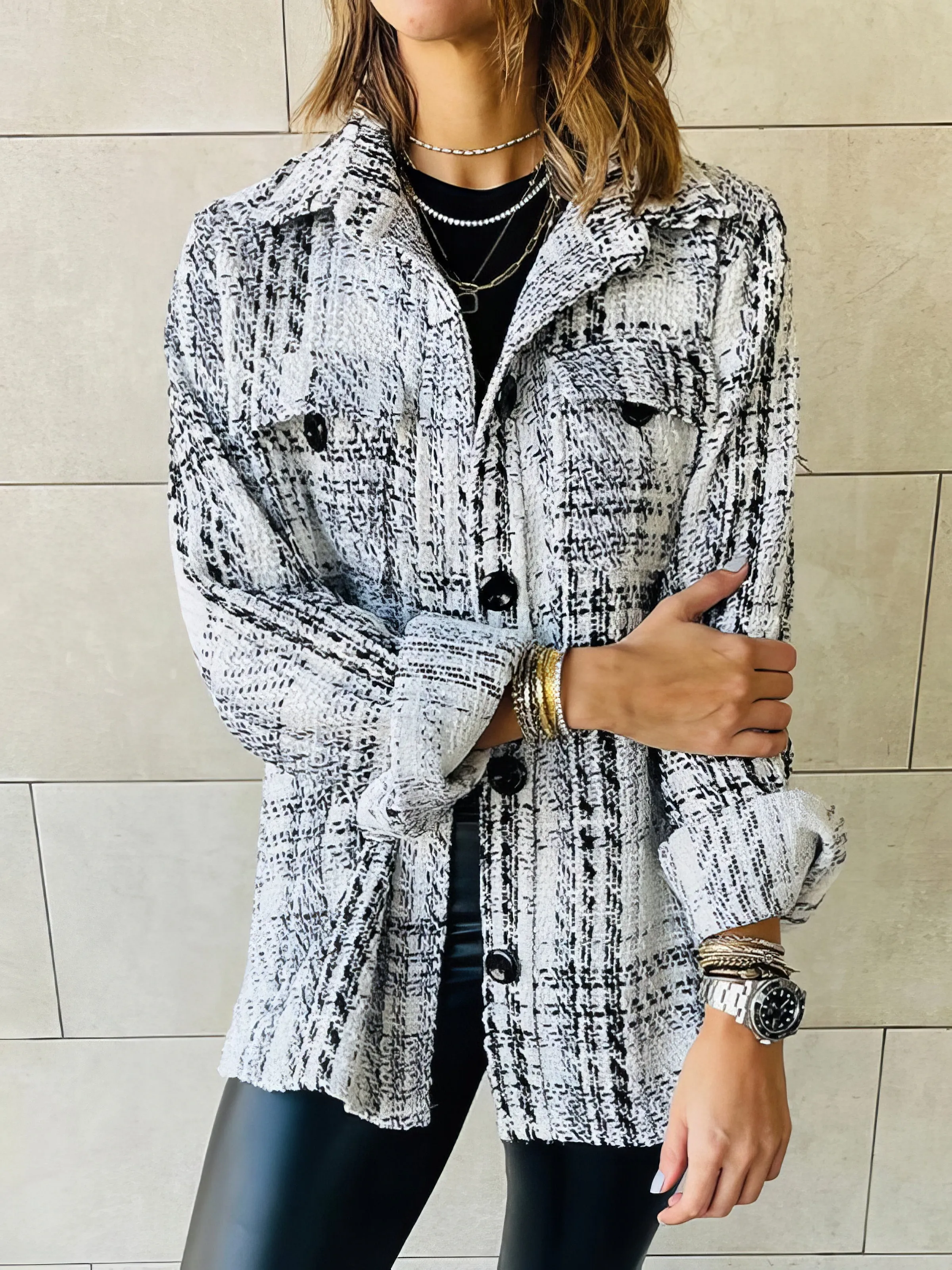 Coats Plaid Lapel Loose Button Long Sleeves Coat for Women