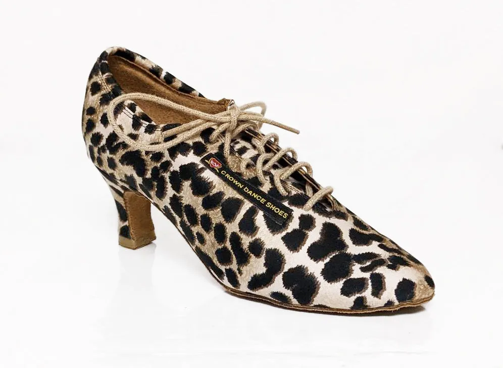 Crown Dance Shoes, 4300, Fabric Leopard Print, 2" Heel