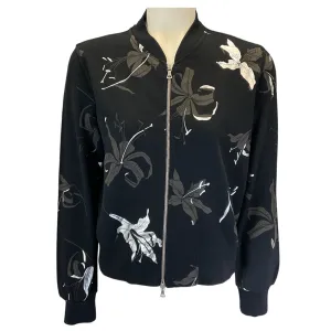 Dries Van Noten Black / Silver Floral Zip-Front Cotton Jacket