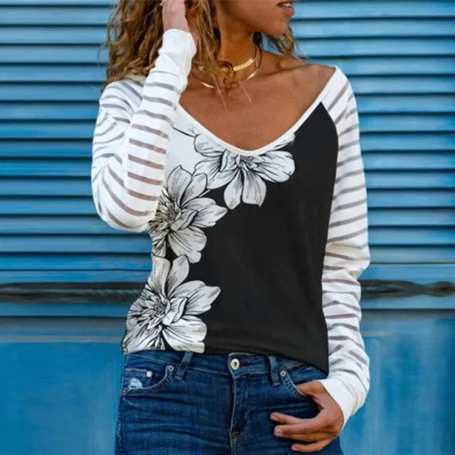 Elegant Ladies Sequined Heart Design Long Sleeve Top