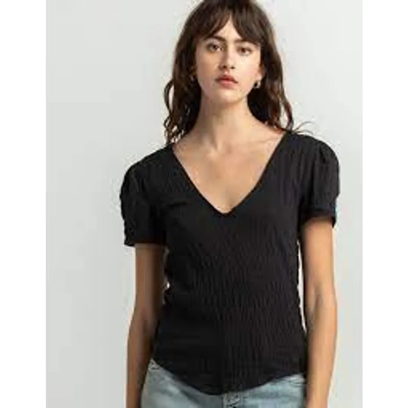 Free People Sugar Cube Ruched Tee Black, Size Small