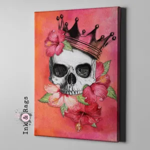 Hibiscus Watercolor Skull Crown Gallery Wrapped Canvas