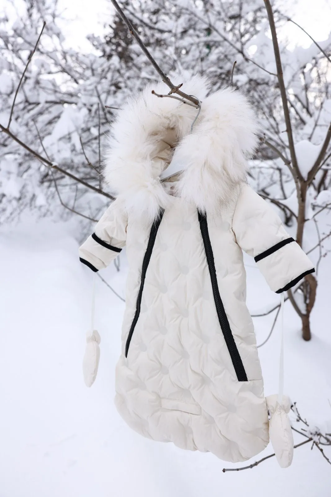 Ivory Dotted Contrast Fur Trim Bunting