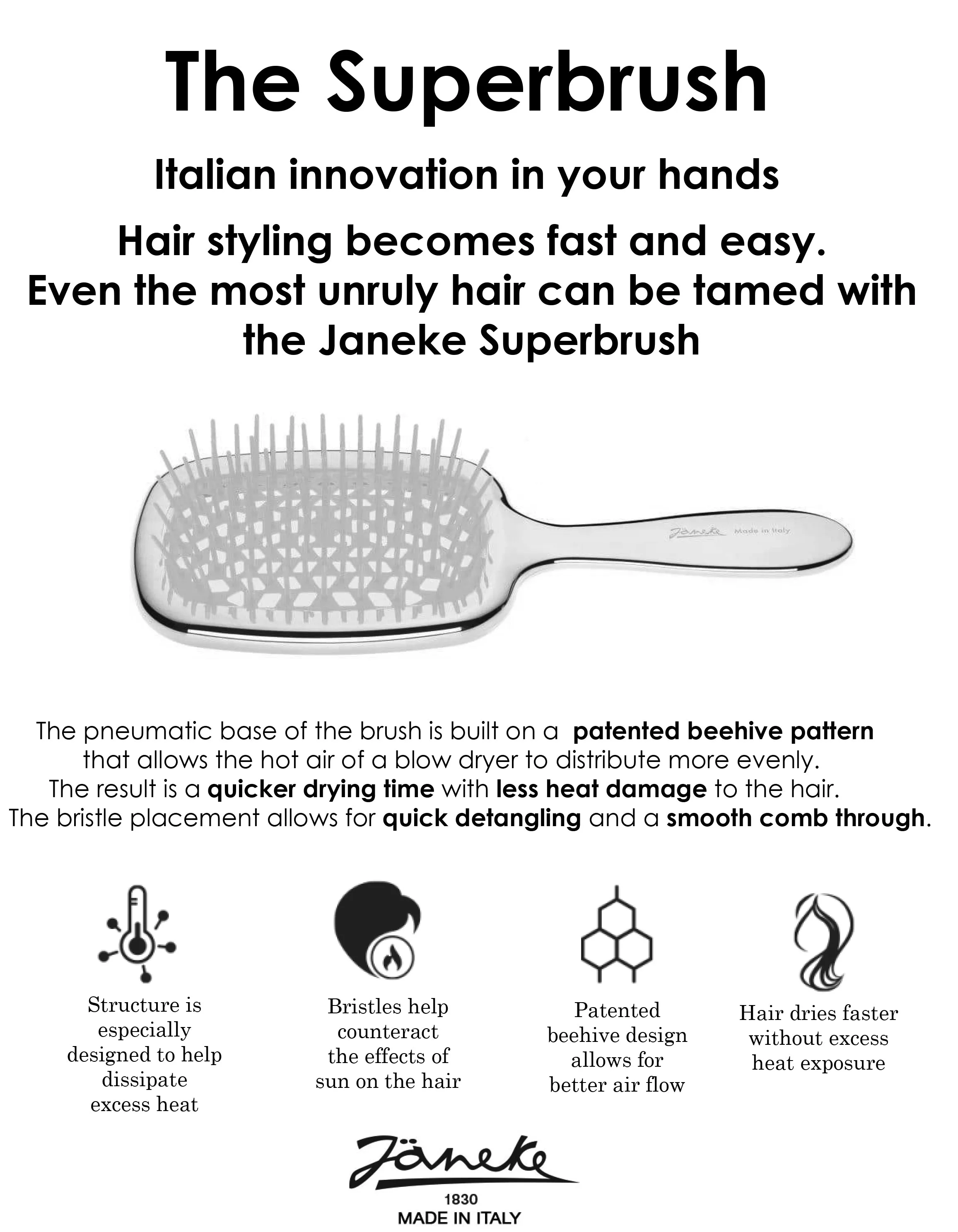 Janeke Chromium Superbrush Hairbrush, Blow Drying and Shampoo CRSP 230 BIA