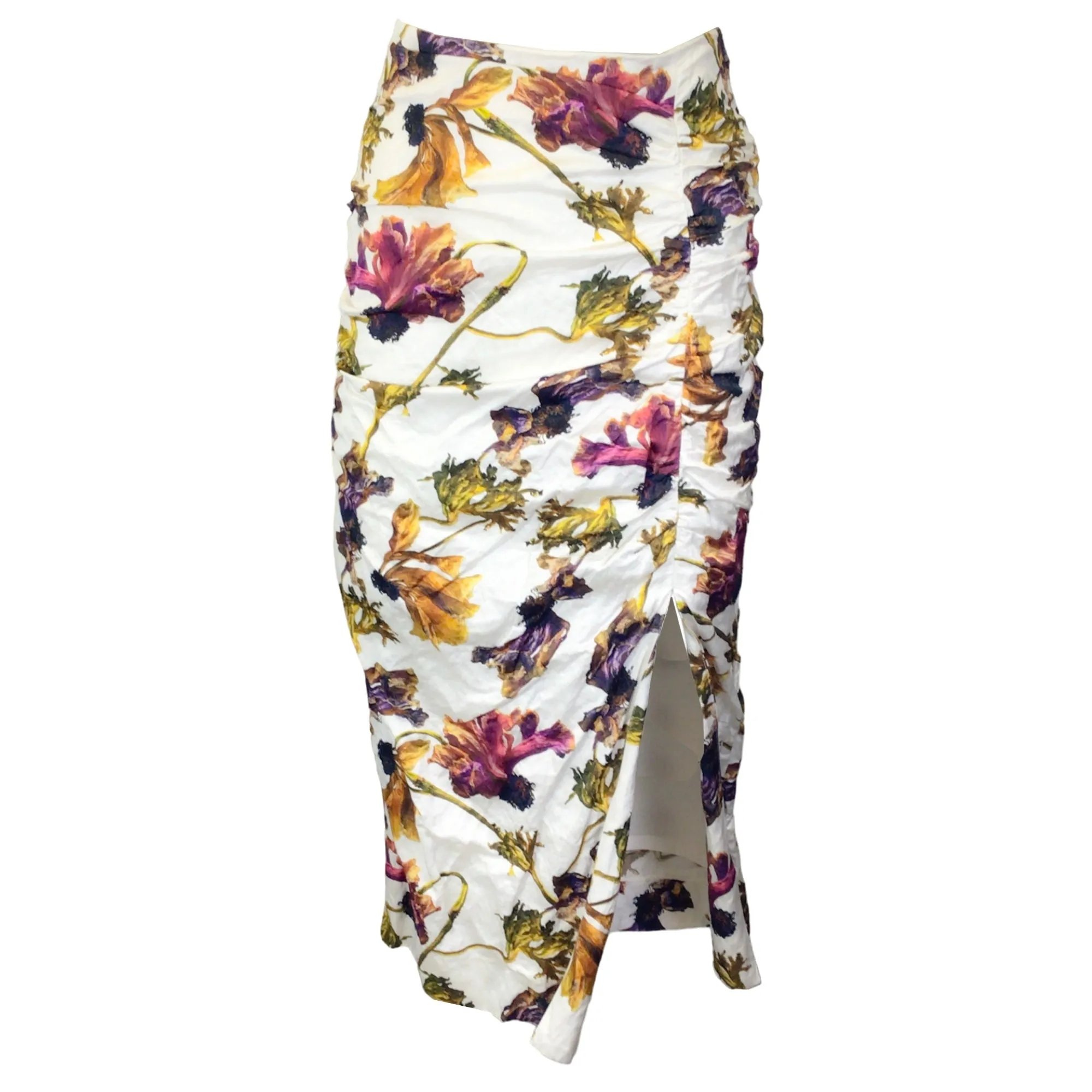 Jason Wu Collection Chalk Multi Floral Printed Crinkled Midi Skirt