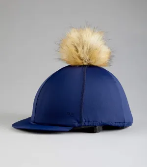 Jersey Hat Silk with Faux Fur Pom Pom Navy