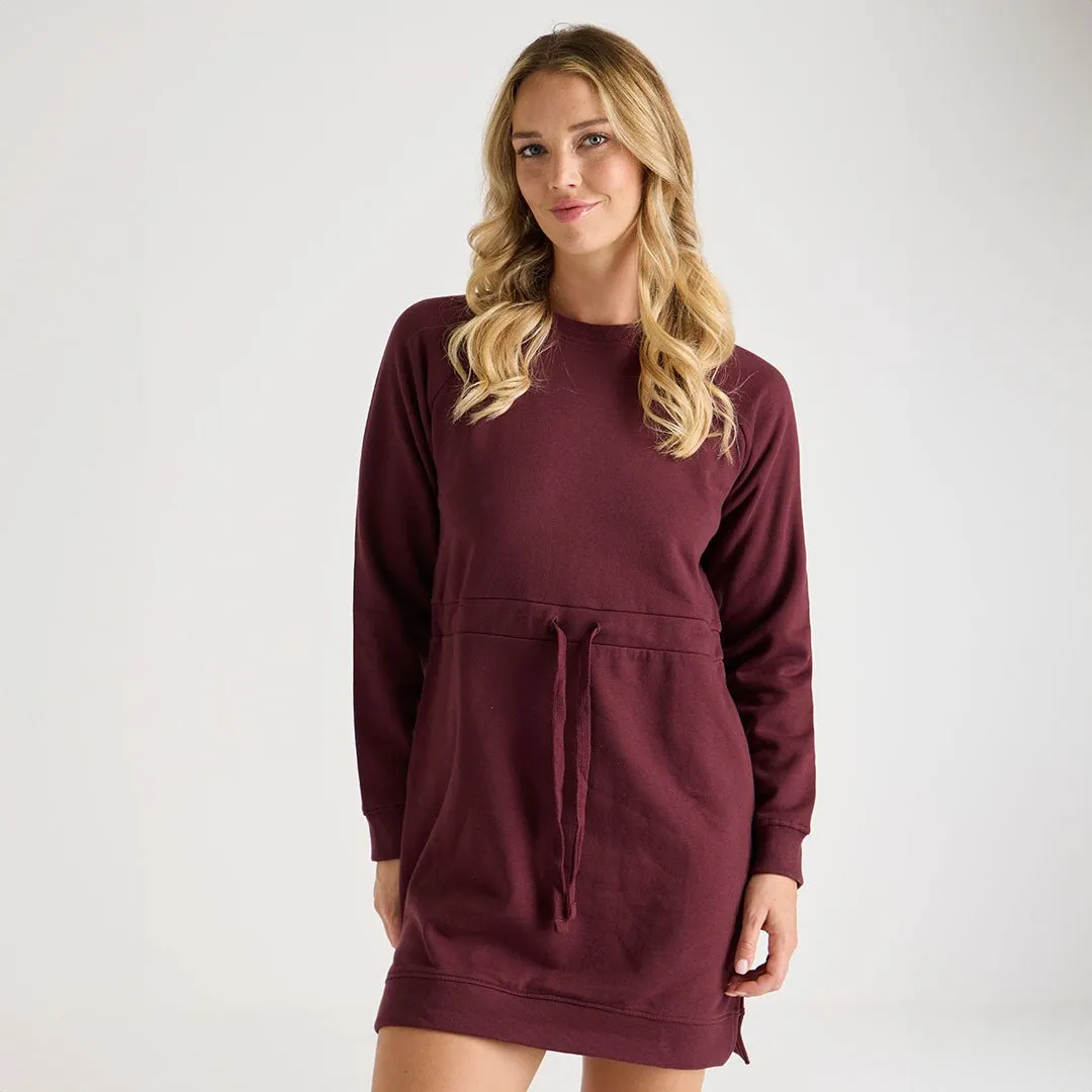 Ladies Burgundy Drawcord Sweater Dress