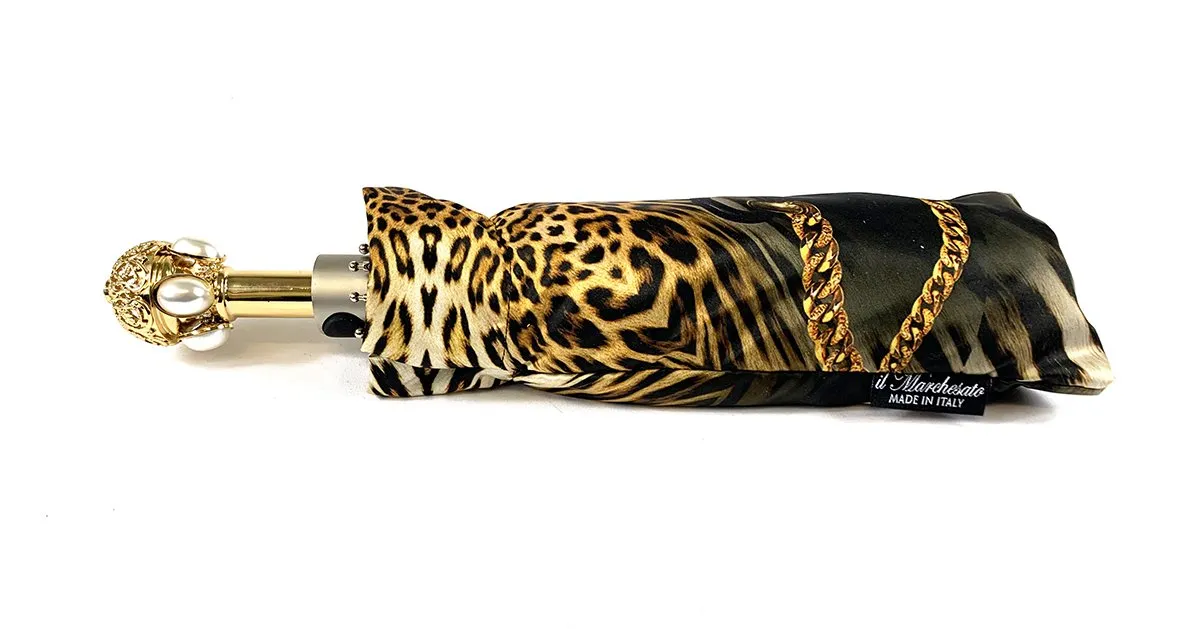 Leoparded Folding Umbrella With Chains