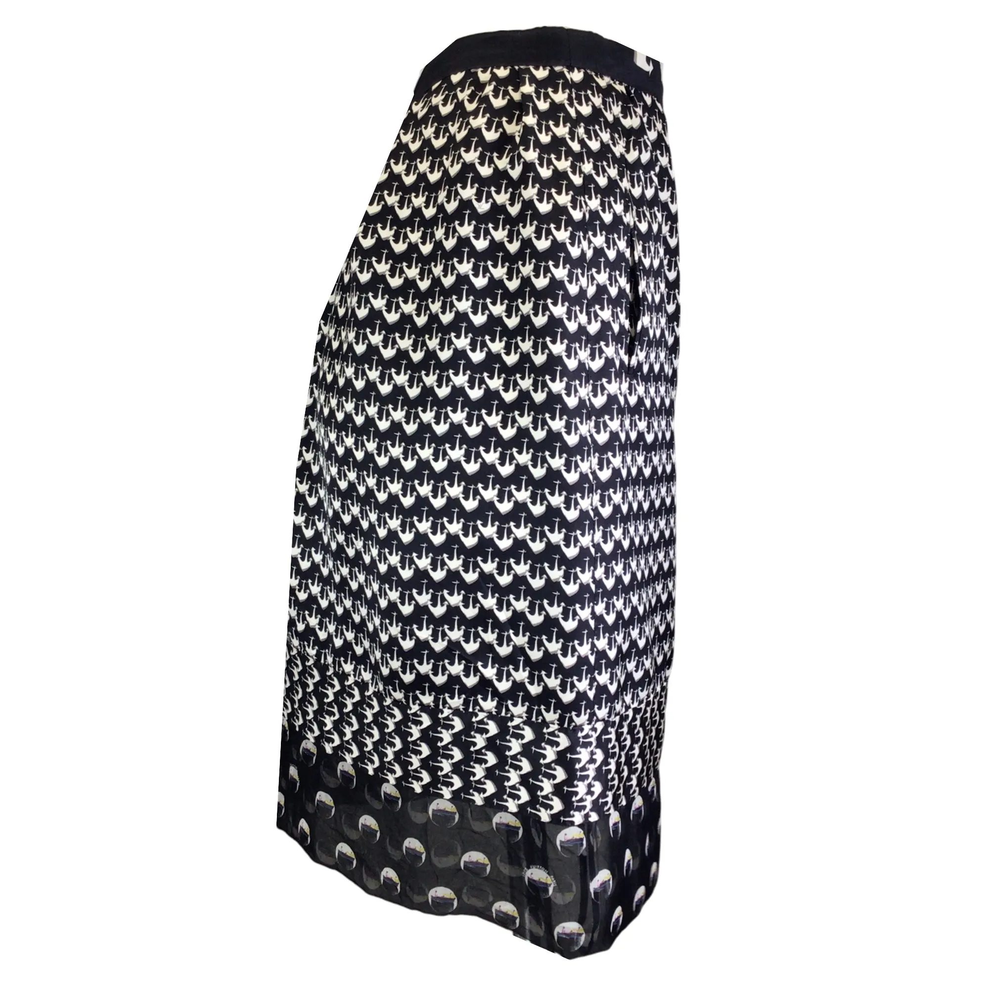 Louis Vuitton Black / White Anchor Print Silk Skirt