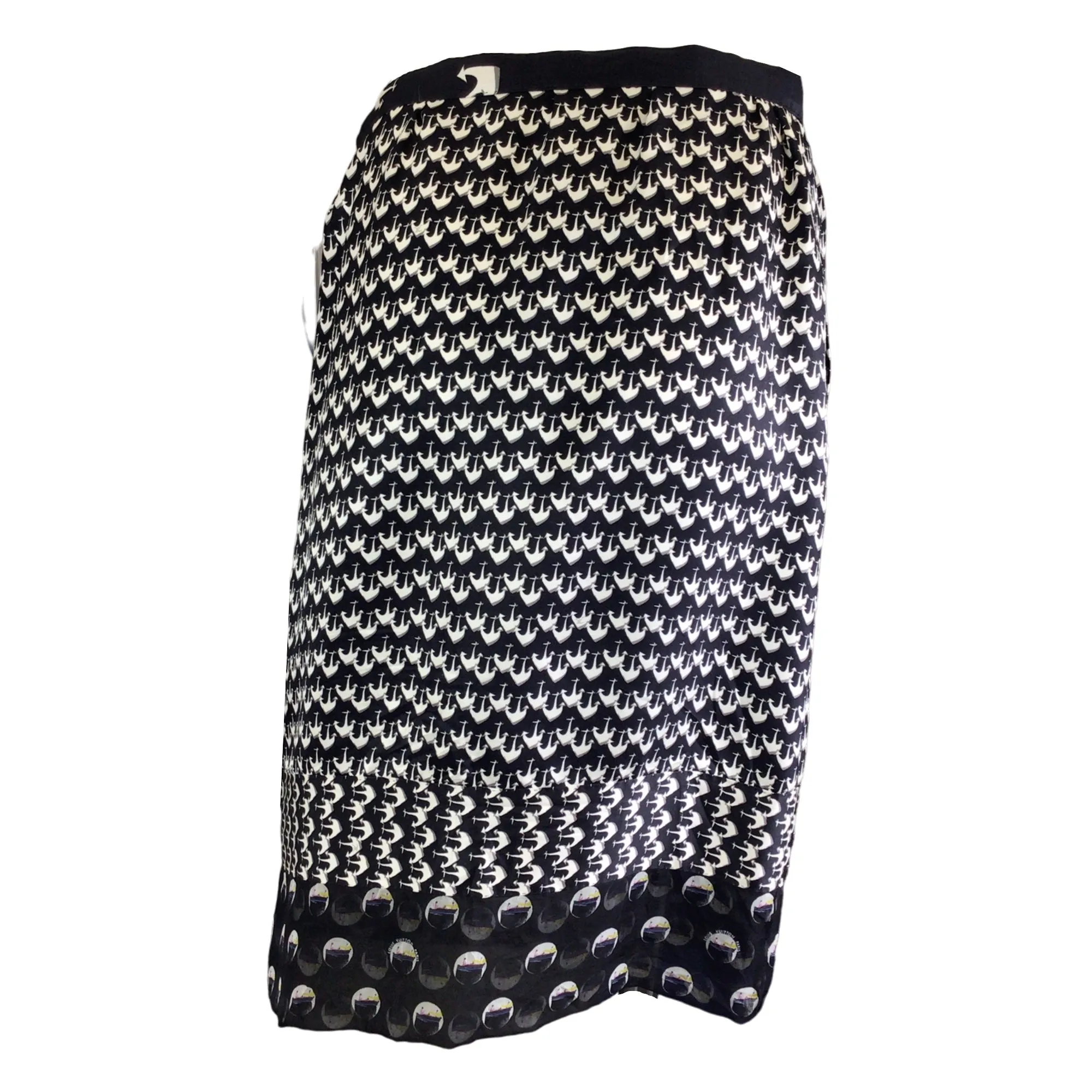 Louis Vuitton Black / White Anchor Print Silk Skirt