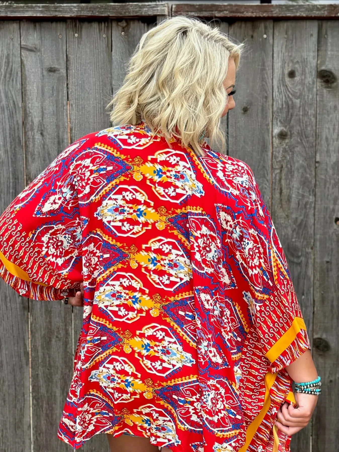 Mae Red Short Sleeve Kimono