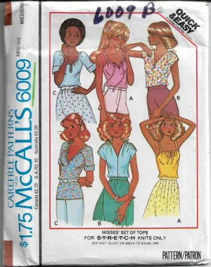 McCalls 6009 Ladies Stretch Knit Tops Vintage Sewing Pattern 1970s