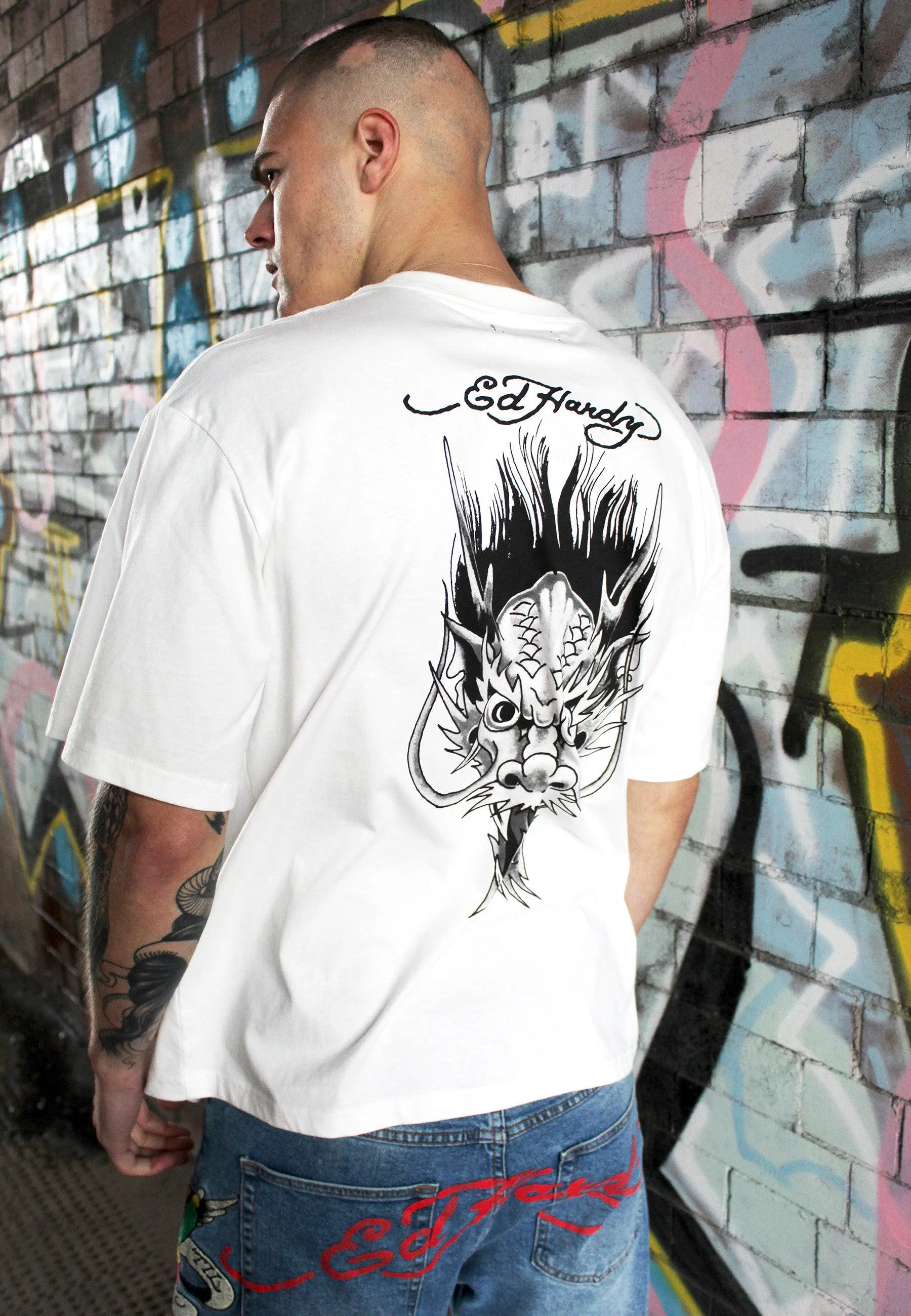 Mens Dragons-Back Tonal T-Shirt - White