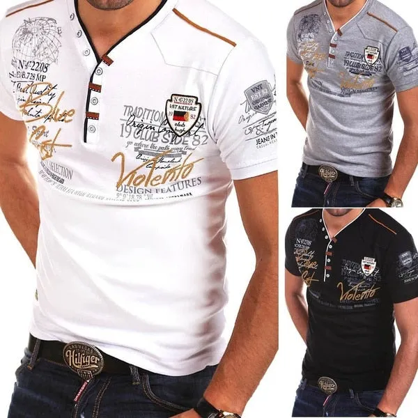 Men's Fashionable Henry Collar Summer Graphic Shirts