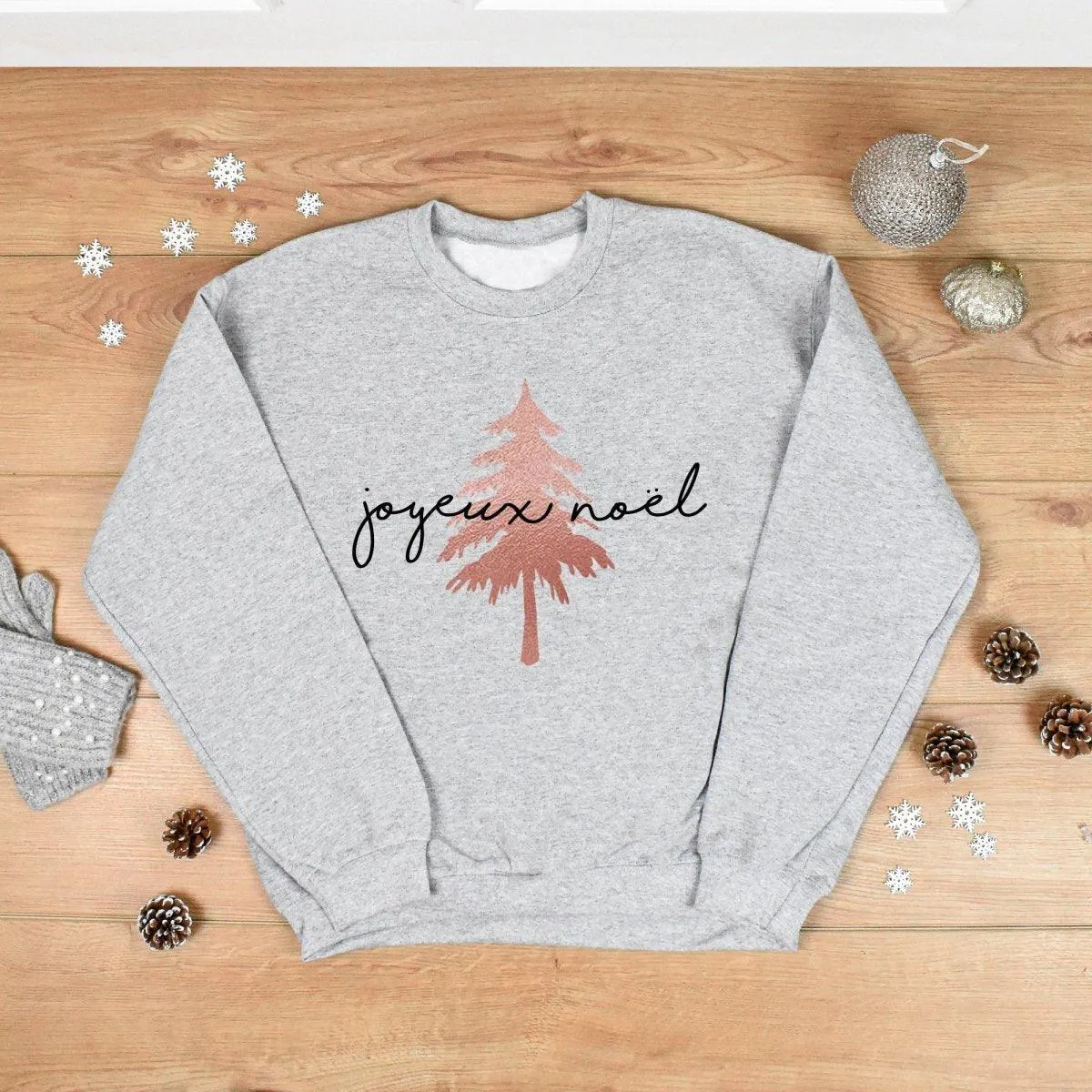 Merry Christmas Sweatshirt, Rose Gold Joyeux Noel Christmas Jumper, Grey Sweater, Christmas Sweater, Ladies Jumper, Christmas Ladies Jumper,