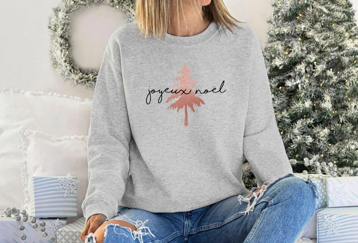 Merry Christmas Sweatshirt, Rose Gold Joyeux Noel Christmas Jumper, Grey Sweater, Christmas Sweater, Ladies Jumper, Christmas Ladies Jumper,