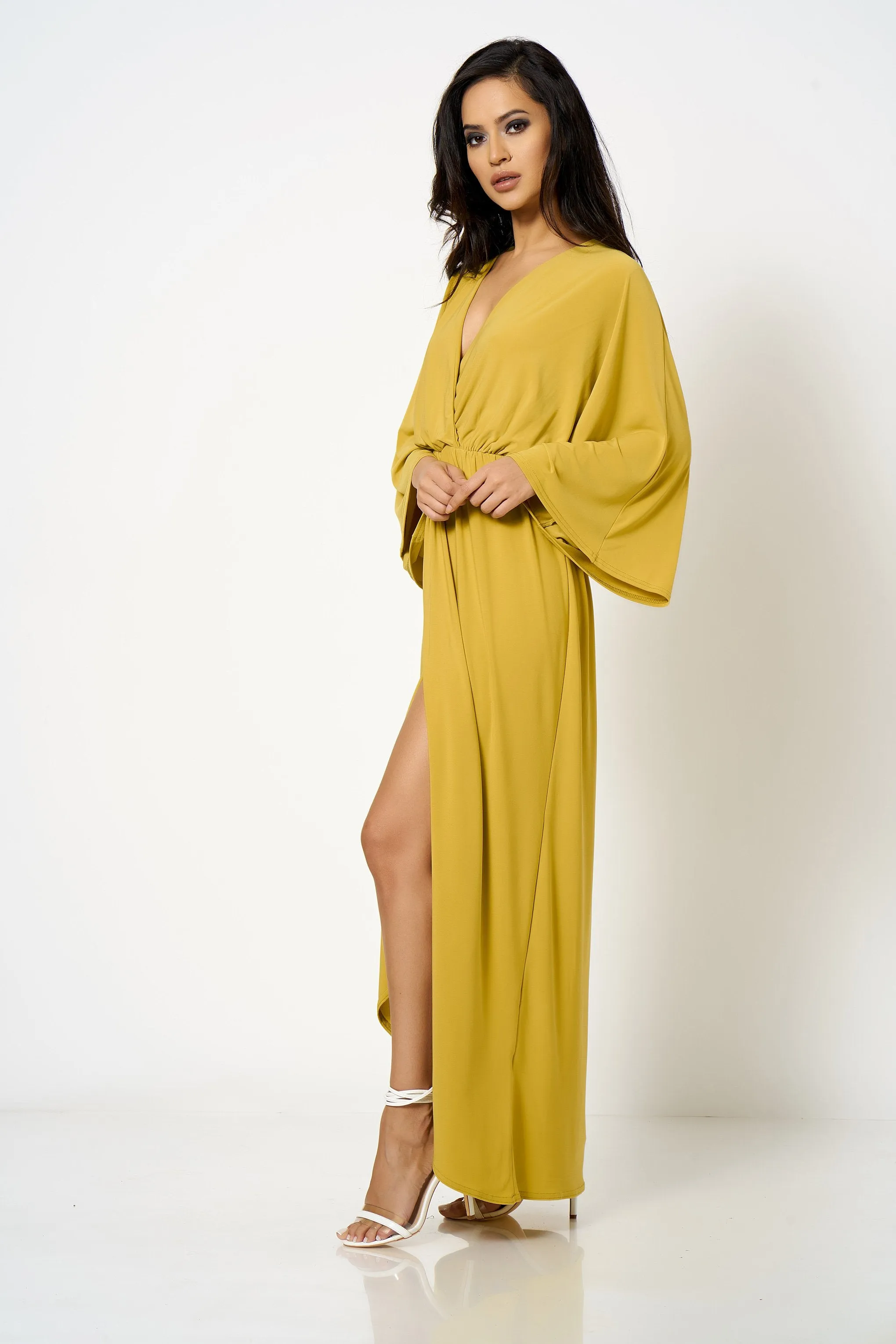 Ochre Kimono Wrap Maxi Dress