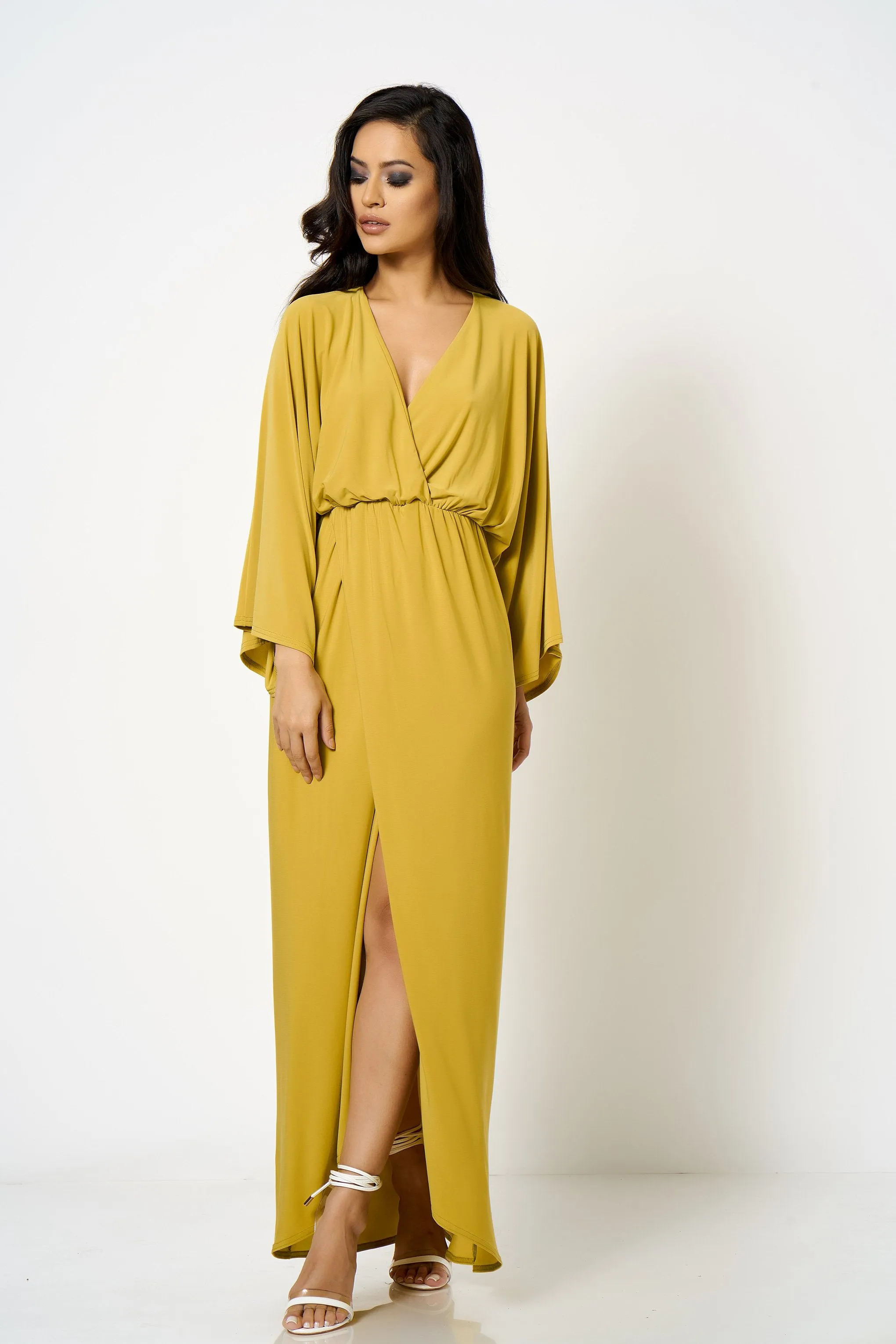 Ochre Kimono Wrap Maxi Dress