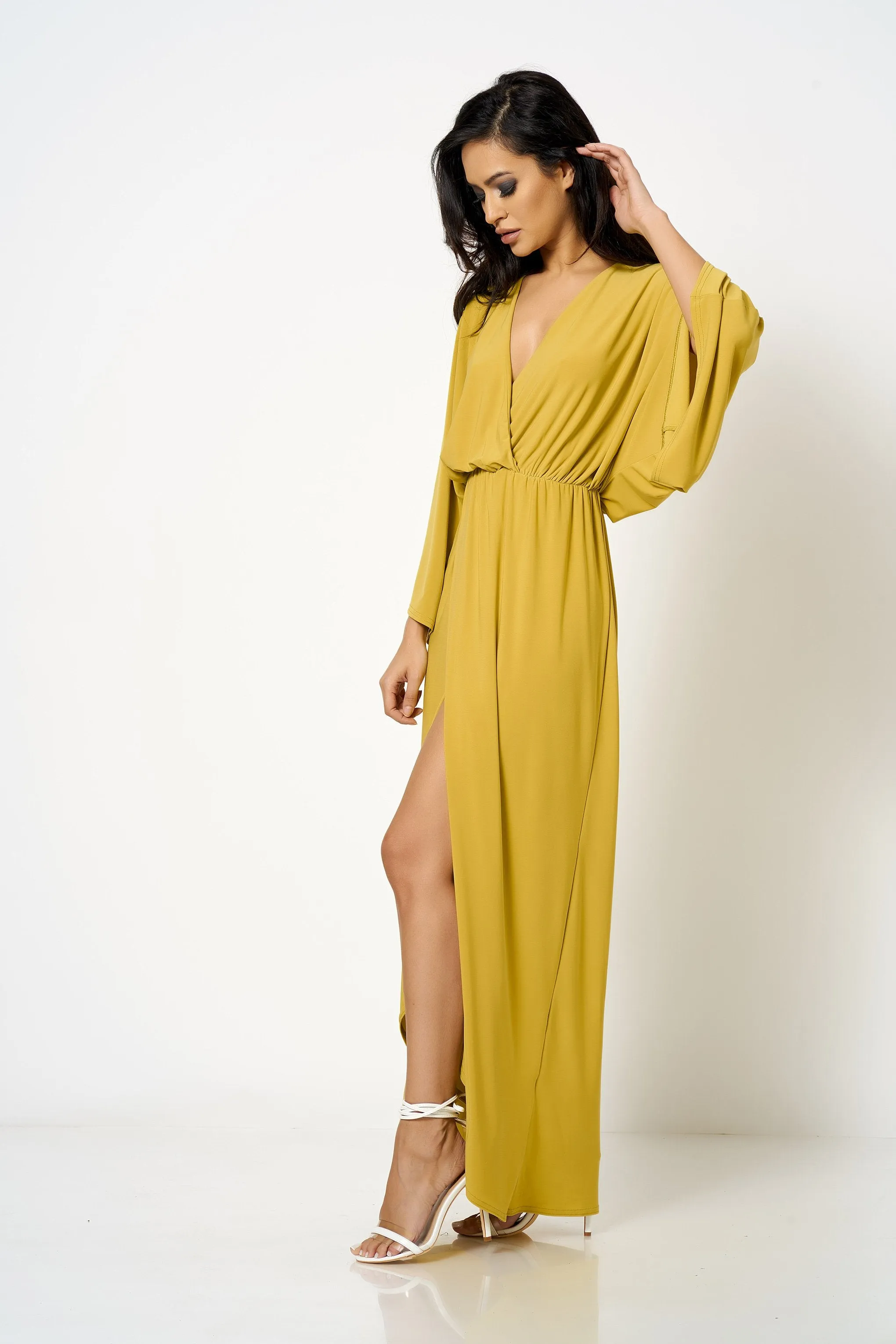 Ochre Kimono Wrap Maxi Dress