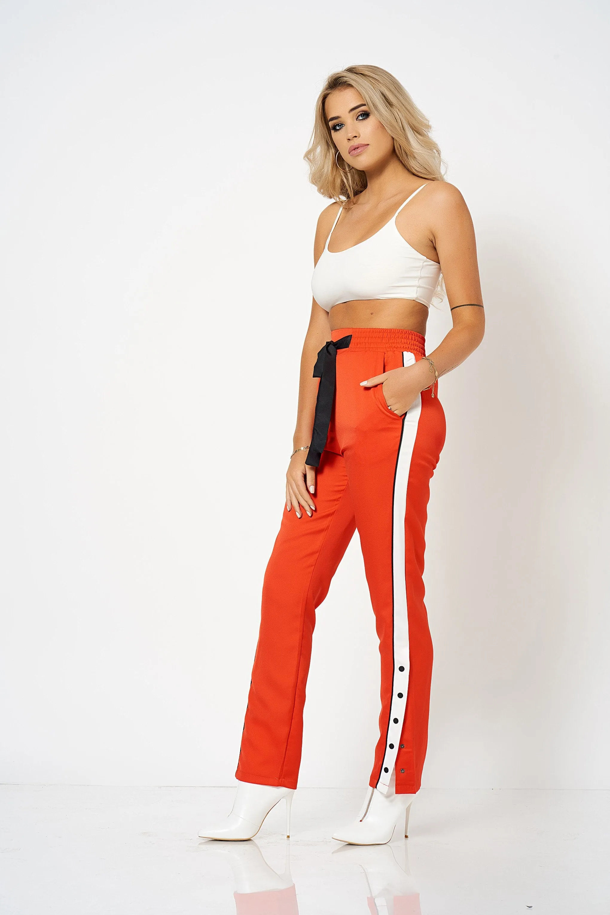 Red Side Stripe Popper Trousers