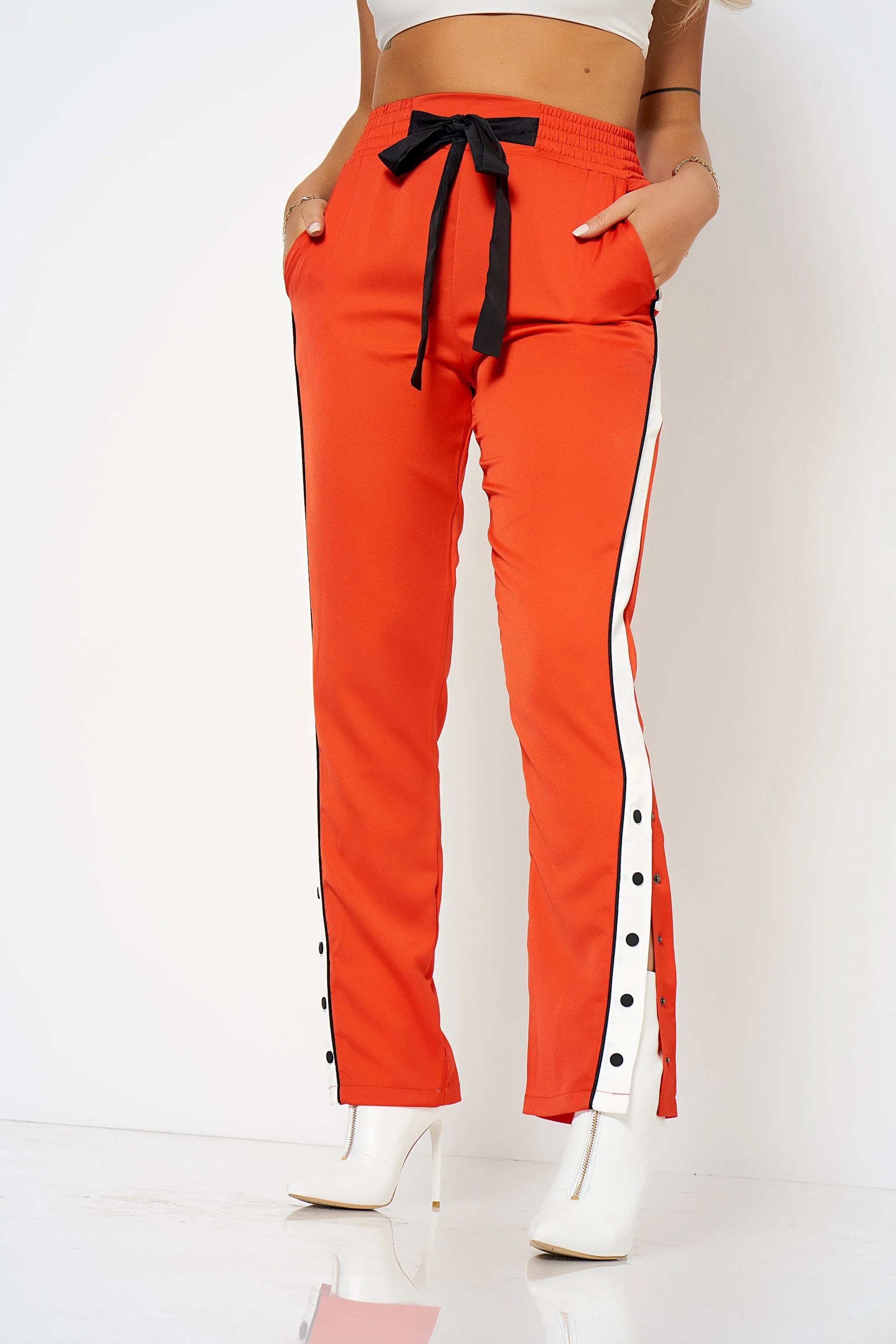 Red Side Stripe Popper Trousers