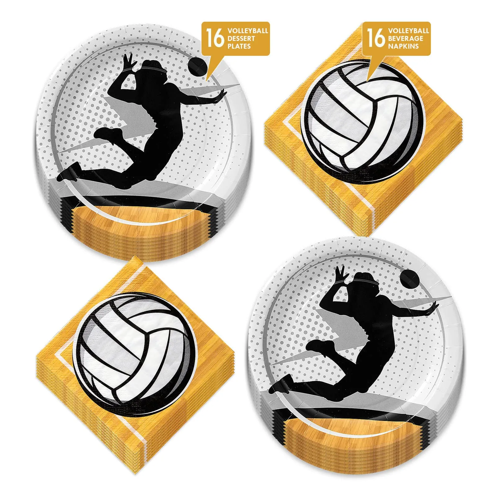 Volleyball Party Supplies Sports Team Paper Dessert Plates and Beverage Napkins (Serves 16)