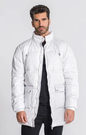 White Typo Puffer Coat